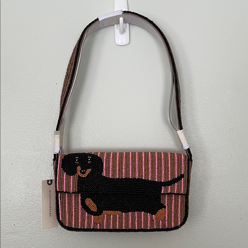 Fiona Striped Beaded Dachshund Shoulder Bag - Picture 3 of 9